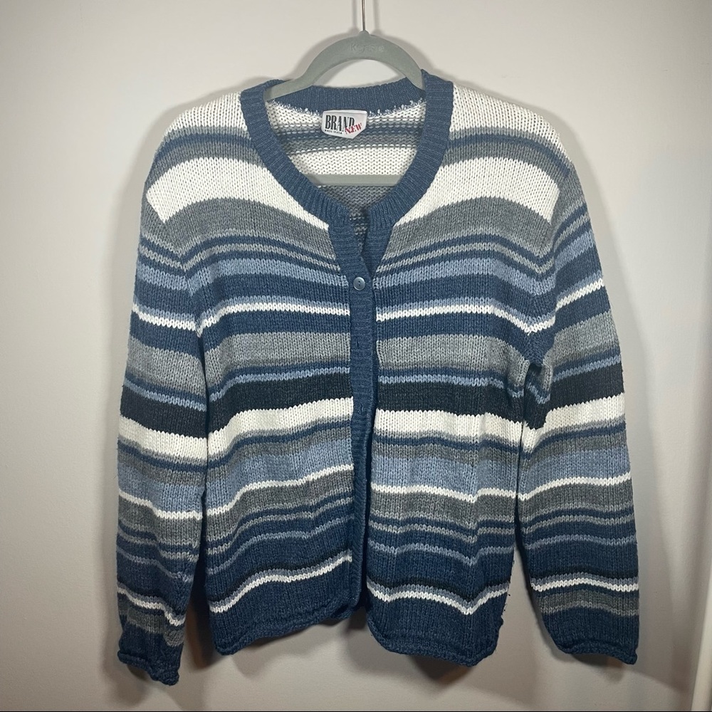 Blue Striped Button Down Sweater